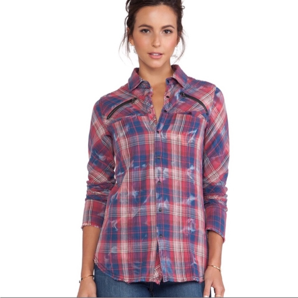 Hudson Jeans Ryan Button Snap Shirt Long Sleeve Fringe Detail Idyllic Plaid Sz S